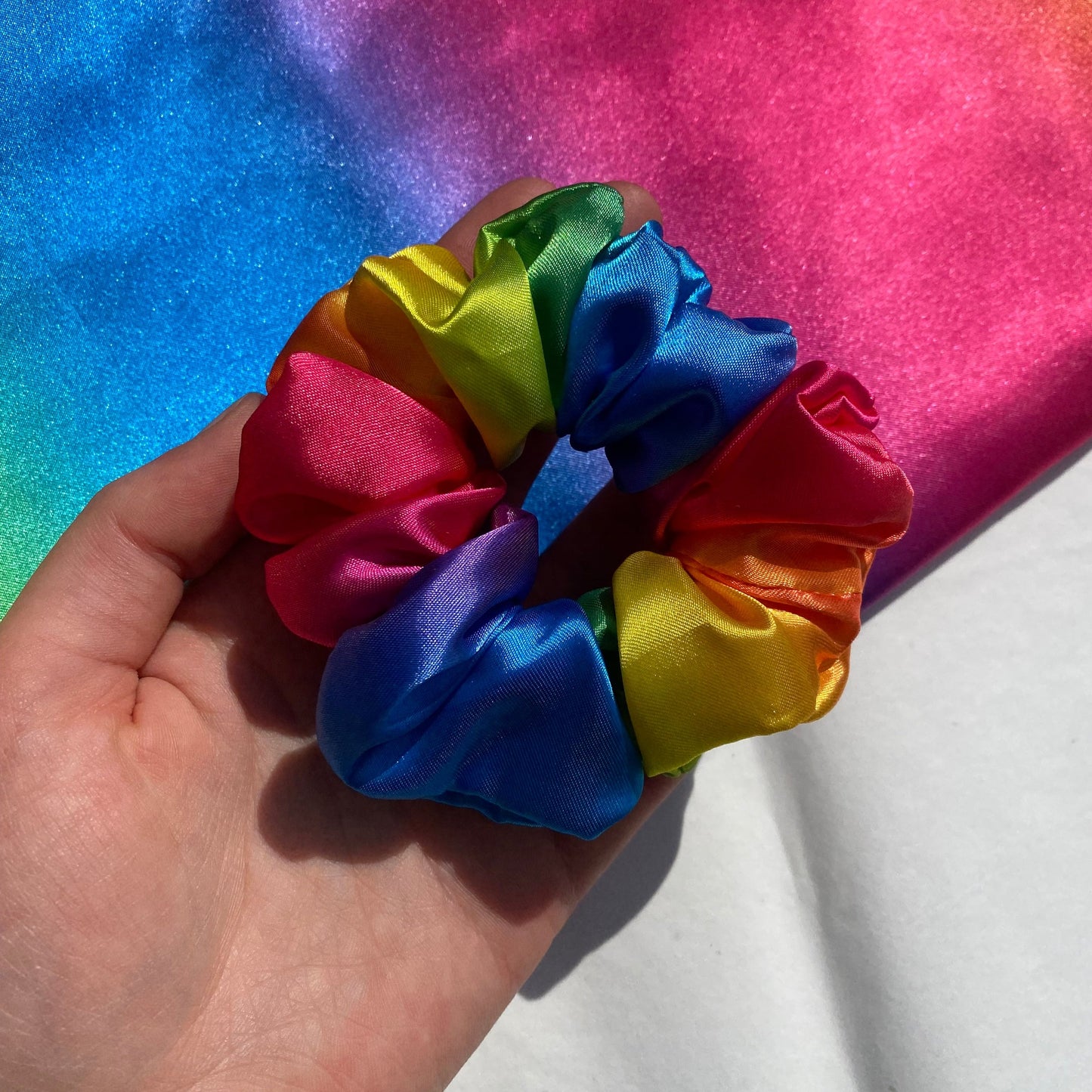 Rainbow Satin Scrunchie