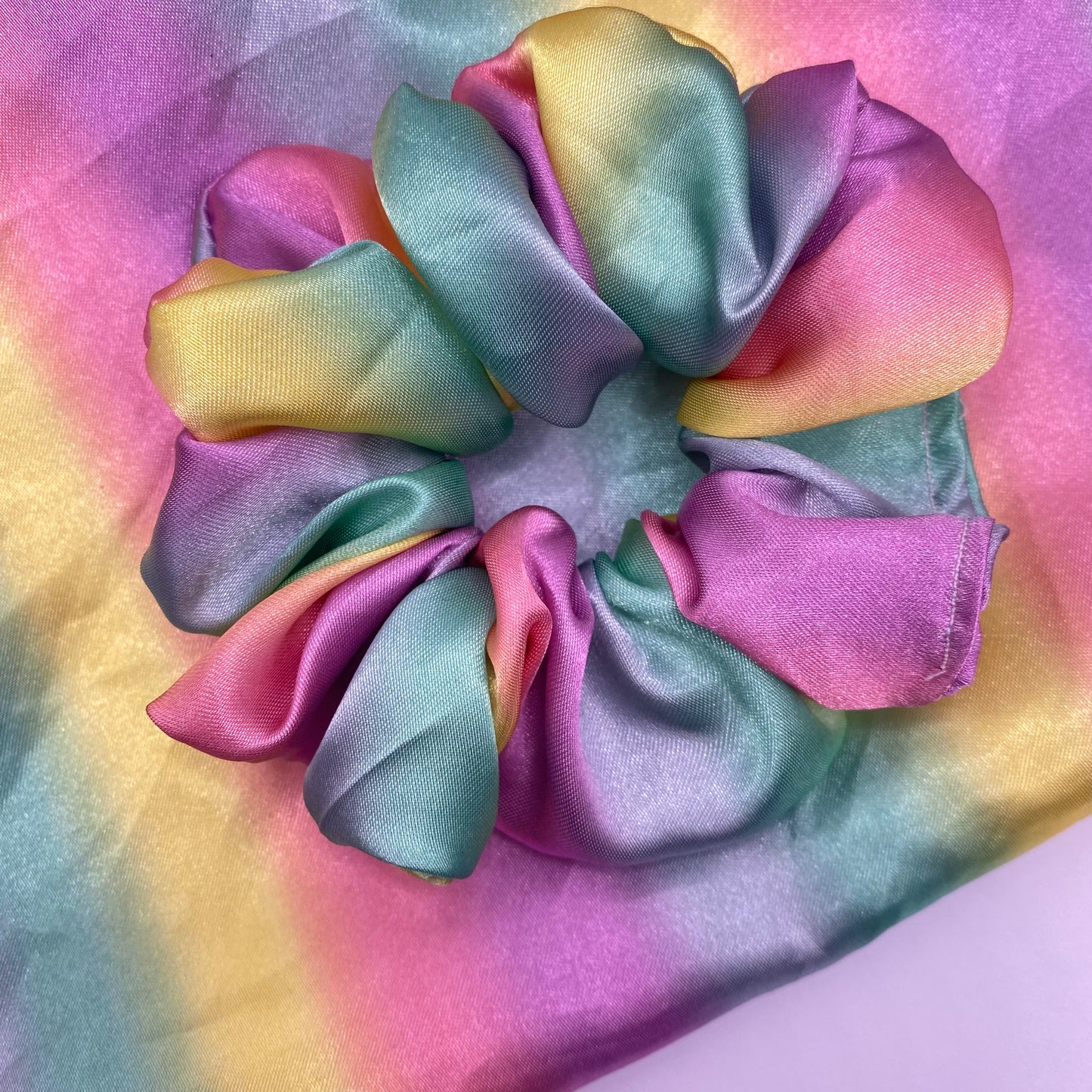 Pastel Rainbow Satin Scrunchie