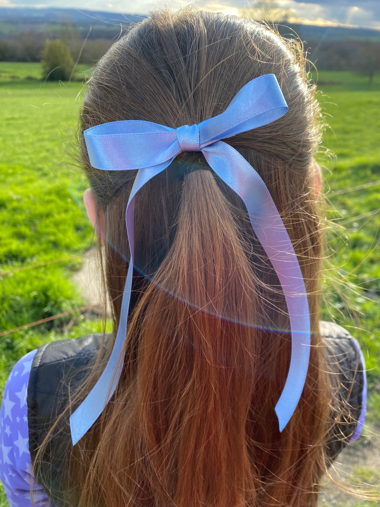 Cornflower Blue Satin Long Tailed Hair Ribbon