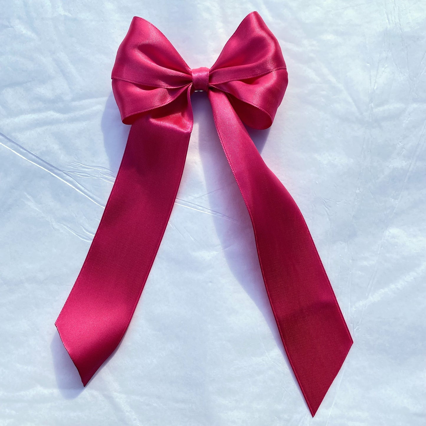 Cerise Pink Large Satin Long Tailed Hair Ribbon