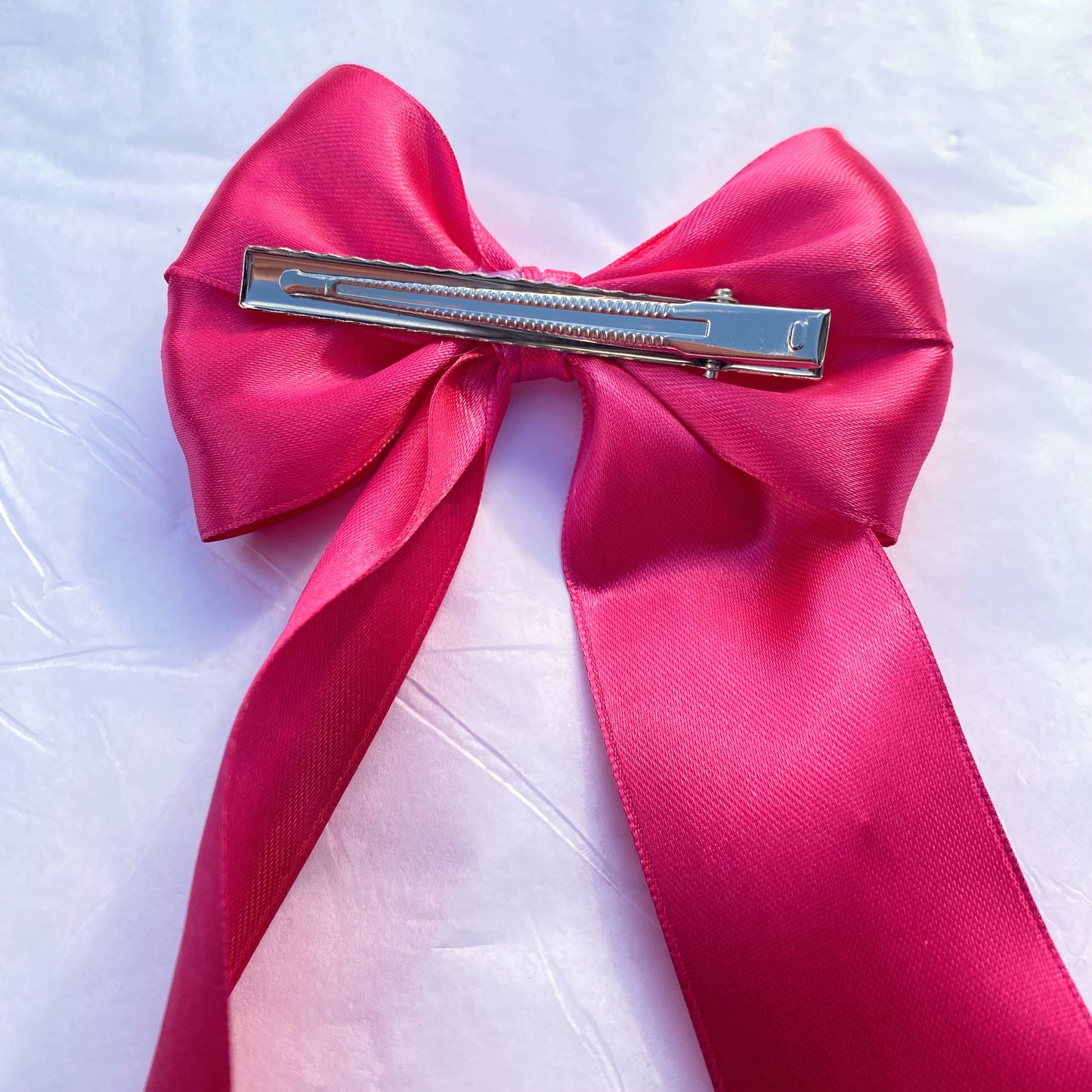 Cerise Pink Large Satin Long Tailed Hair Ribbon