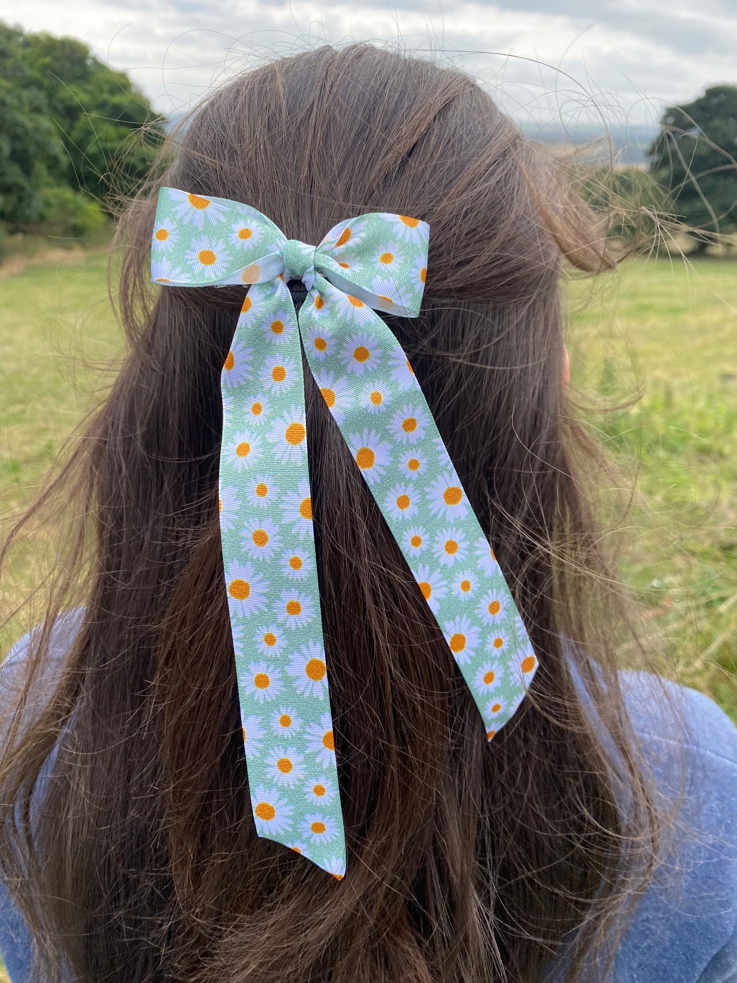 Blue Large Daisy Print Hair Ribbon