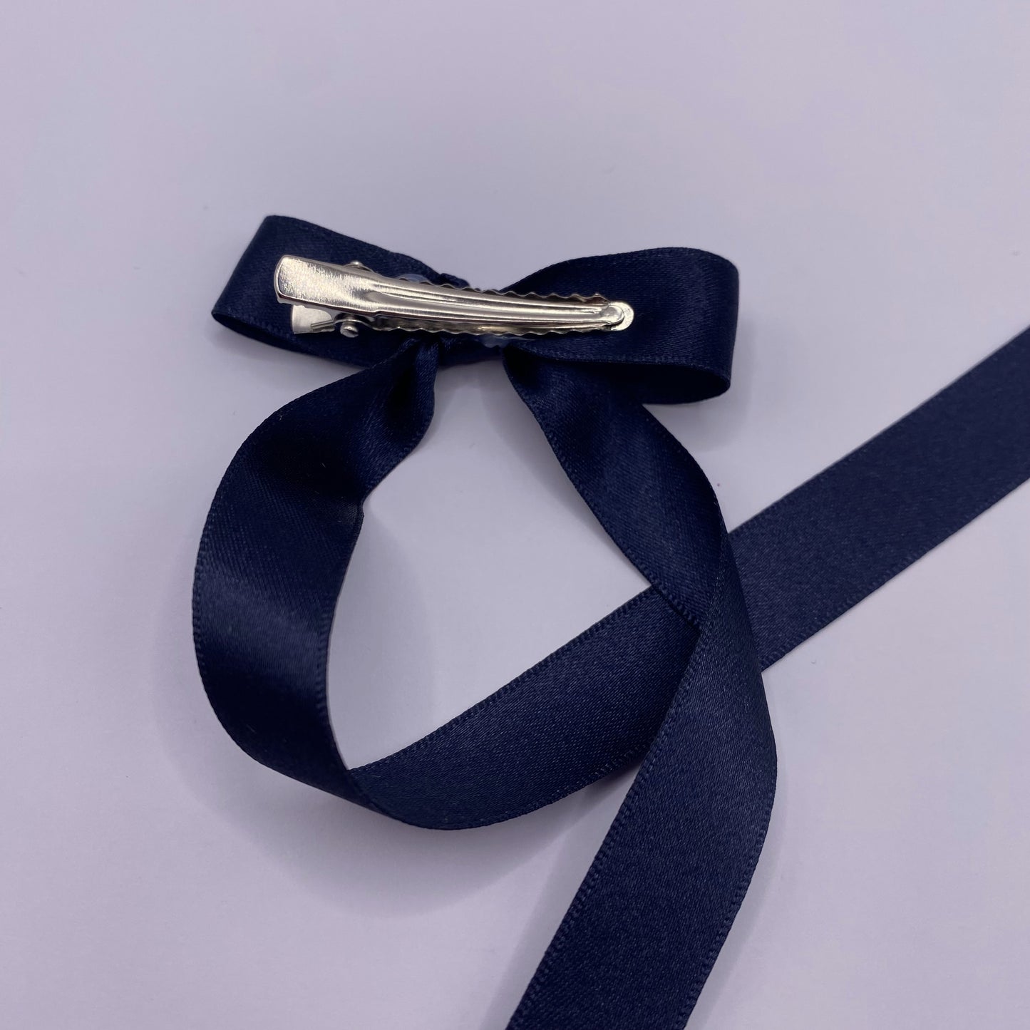 Midnight Navy Satin Long Tailed Hair Ribbon