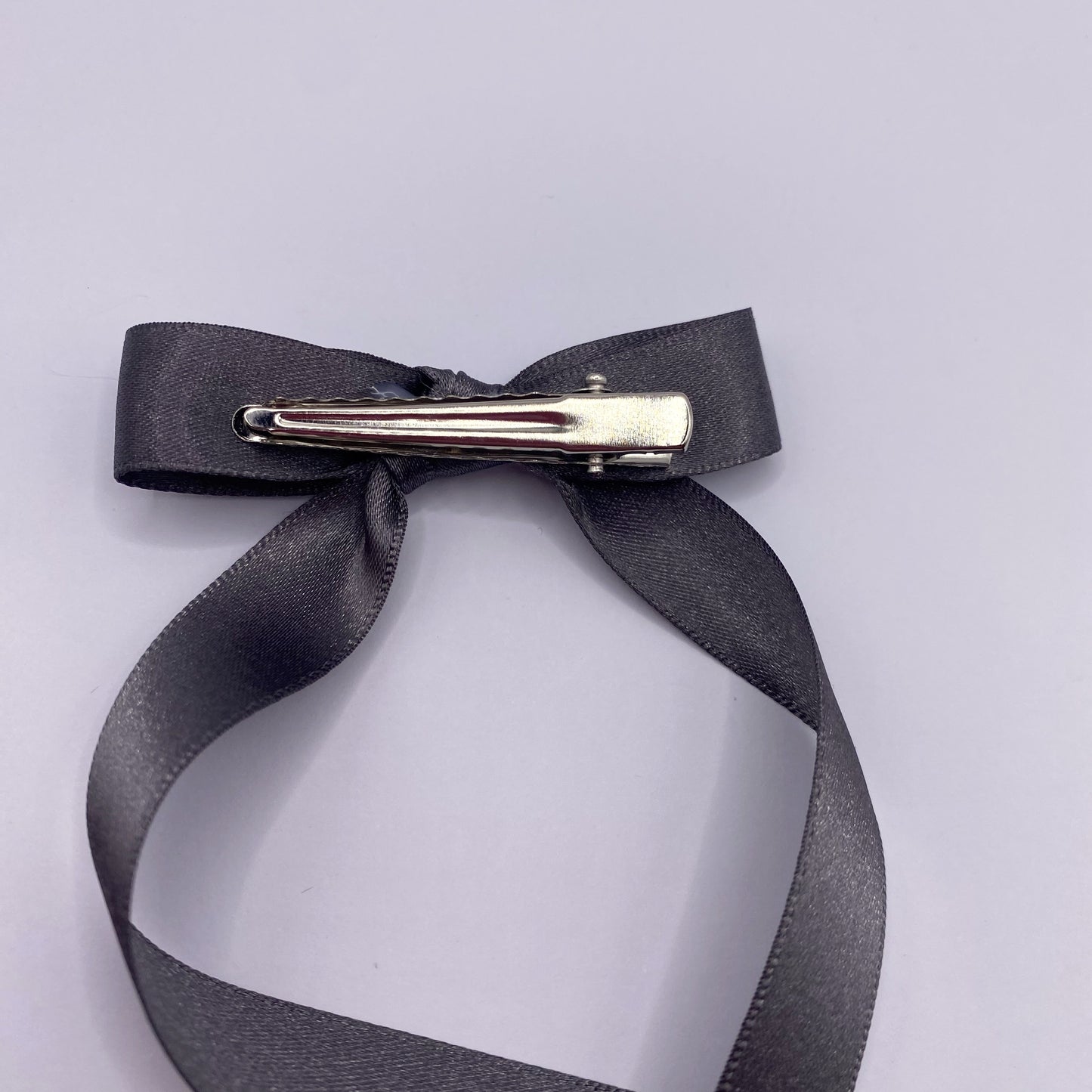 Grey Satin Long Tailed Hair Ribbon