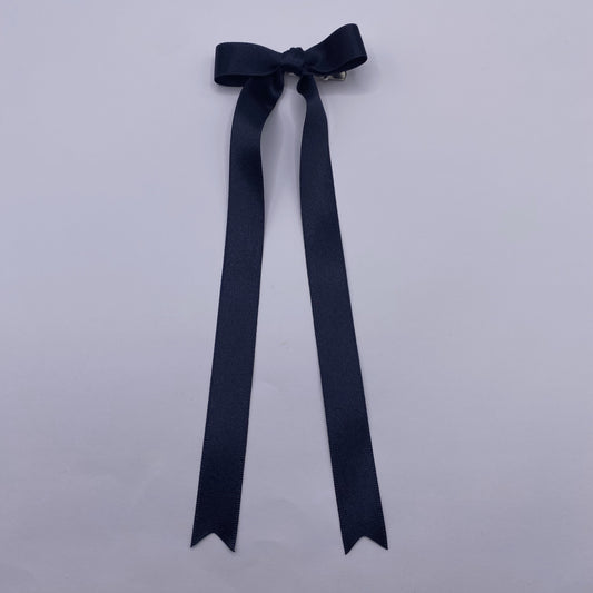 Midnight Navy Satin Long Tailed Hair Ribbon