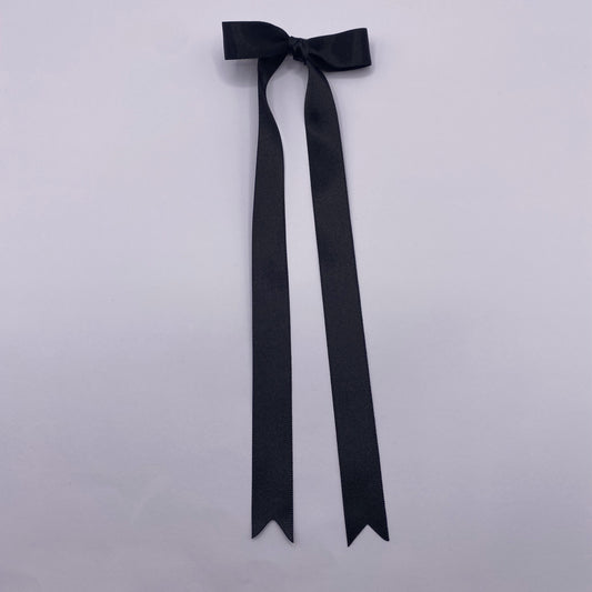 Black Satin Long Tailed Hair Ribbon
