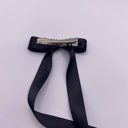 Black Satin Long Tailed Hair Ribbon