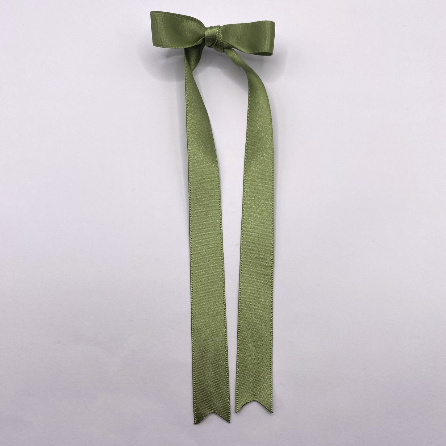 Olive Green Satin Long Tailed Hair Ribbon