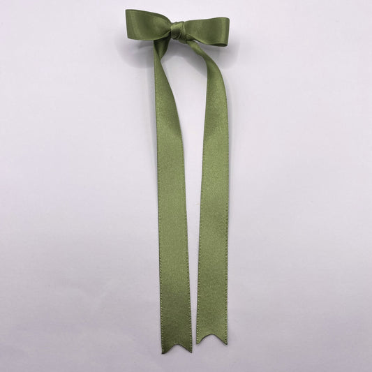 Olive Green Satin Long Tailed Hair Ribbon