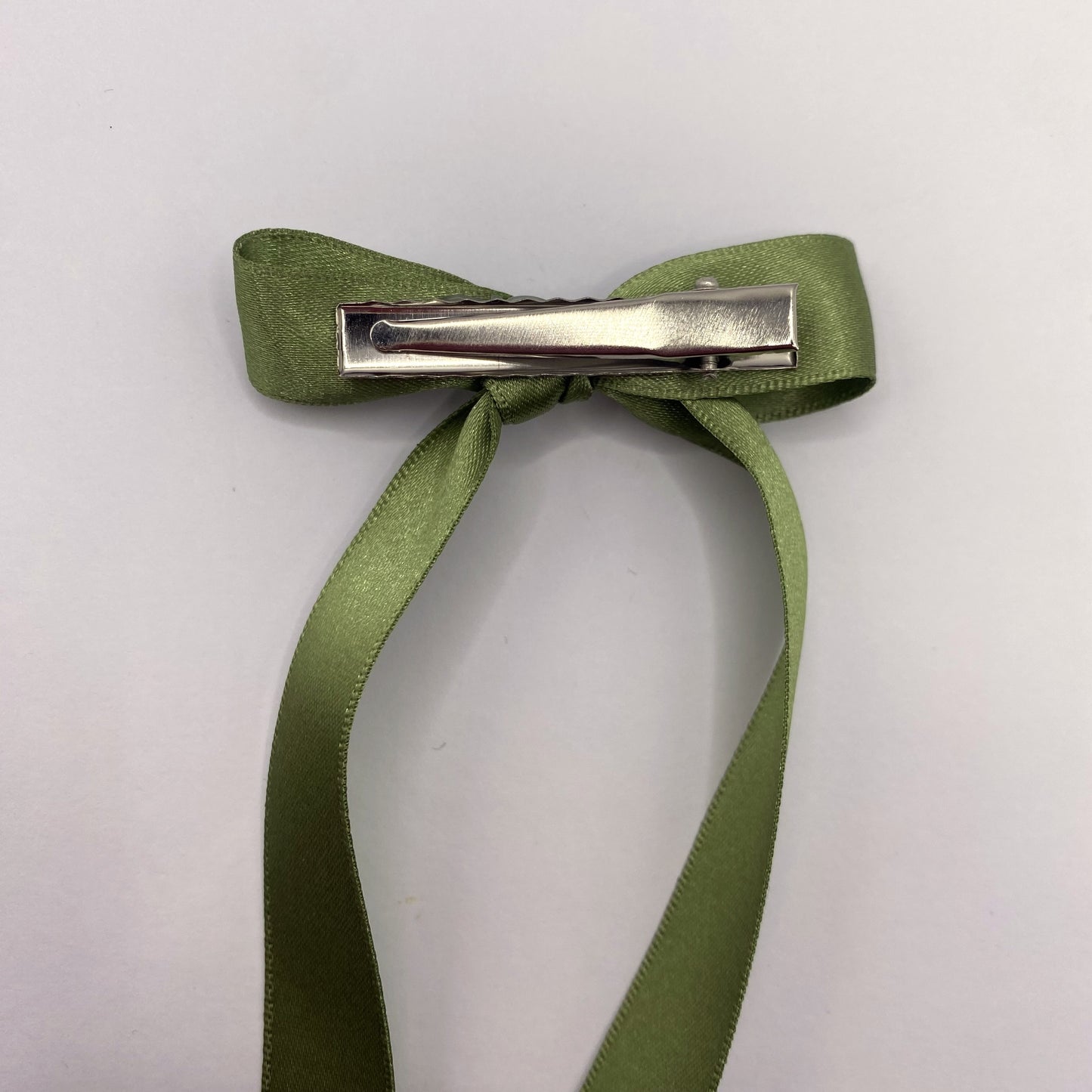 Olive Green Satin Long Tailed Hair Ribbon