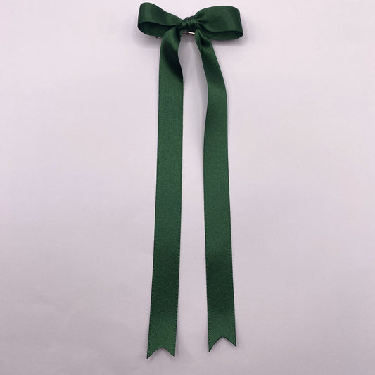 Forest Green Satin Long Tailed Hair Ribbon