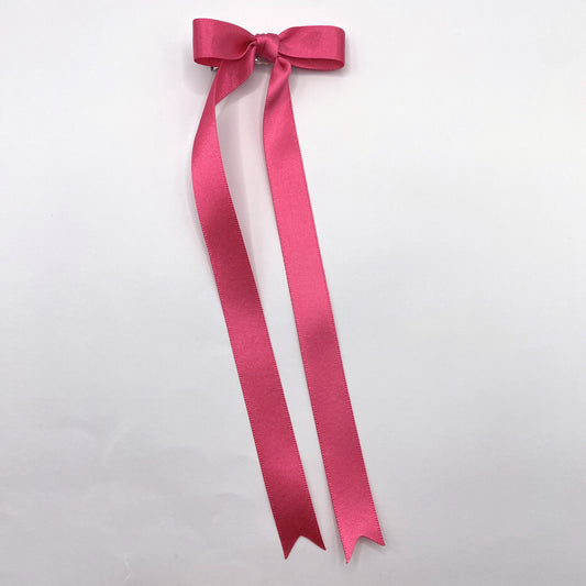 Cerise Pink Satin Long Tailed Hair Ribbon