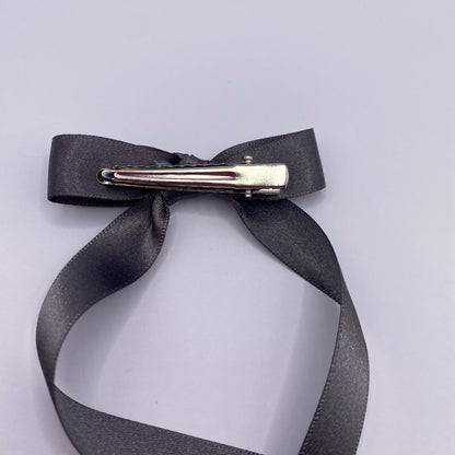 Grey Satin Long Tailed Hair Ribbon