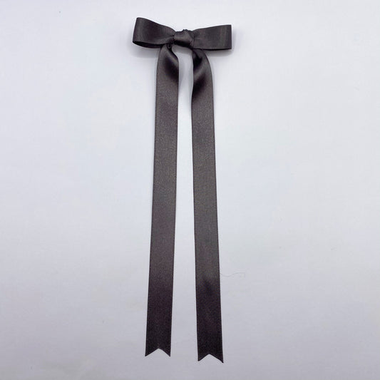 Grey Satin Long Tailed Hair Ribbon